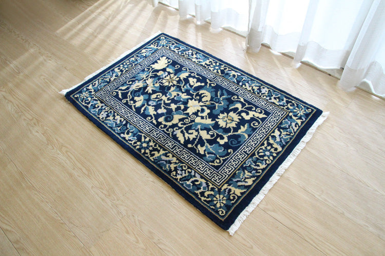 甘粛緞通 高級手織りウール緞通 #YASL868 BL 64×91cm