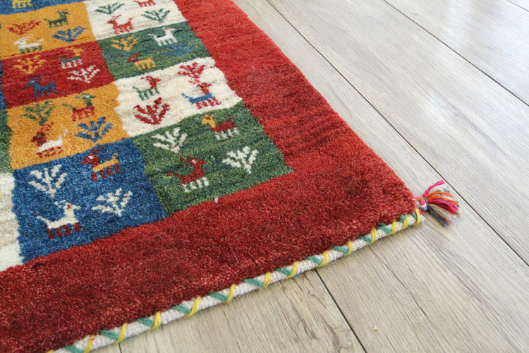 ペルシャ ギャッペ  #9912 チェス ボーダー 90×61cm　拡大