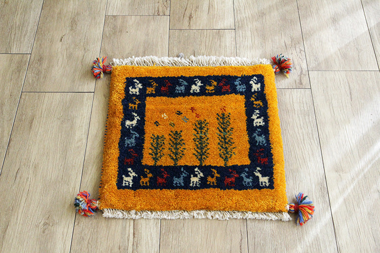 ペルシャ ギャッペ 座布団サイズ ＃21092 鹿と生命の樹 39×39cm