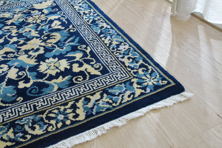 甘粛緞通 高級手織りウール緞通 ＃YASL868 BL 64×91cm | ラグマット