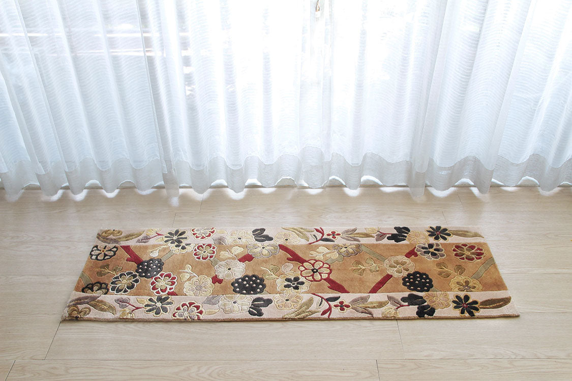 ウール＆シルク緞通 150Line Premium ＃QHM21　38×122cm  正面