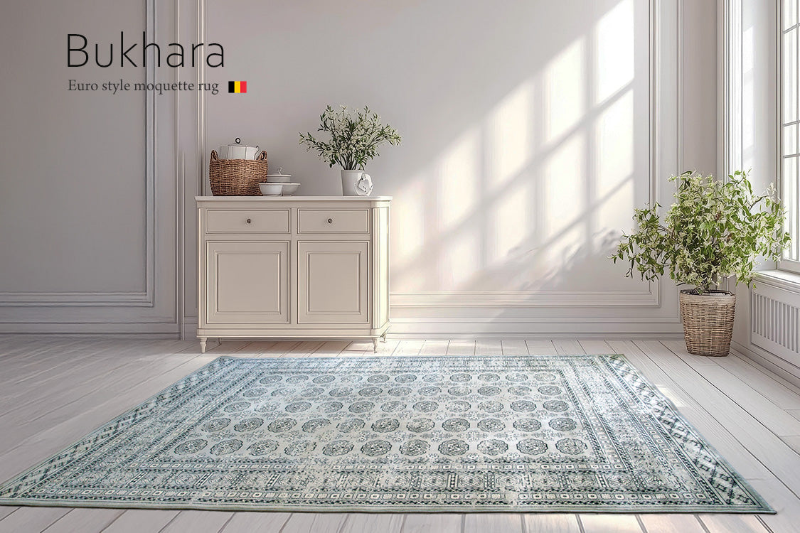 ブハラ Bukhara ベルギー製 モケット織りラグ　グレー　リビングルーム