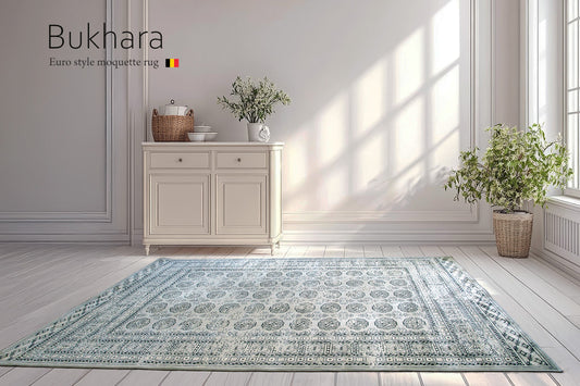 ブハラ Bukhara ベルギー製 モケット織りラグ　グレー　リビングルーム