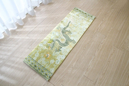 シルク緞通玄関マット 140Line Premium 吉祥龍 38×122cm  グリーン