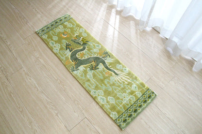 シルク緞通玄関マット 140Line Premium 吉祥龍 38×122cm  グリーン