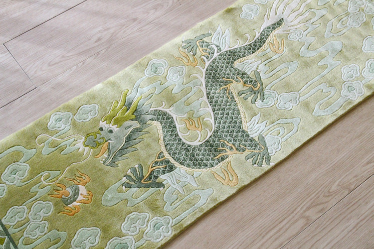 シルク緞通玄関マット 140Line Premium 吉祥龍 38×122cm  グリーン　拡大画像