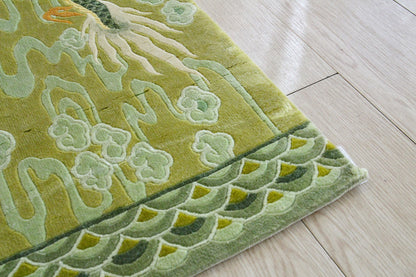 シルク緞通玄関マット 140Line Premium 吉祥龍 38×122cm  グリーン