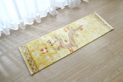 シルク緞通玄関マット 140Line Premium 吉祥龍 38×122cm イエロー