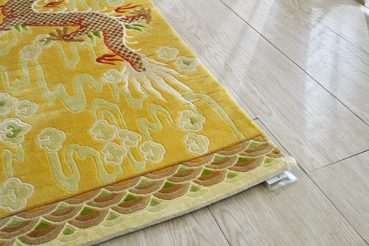 シルク緞通玄関マット 140Line Premium 吉祥龍 38×122cm イエロー 拡大画像