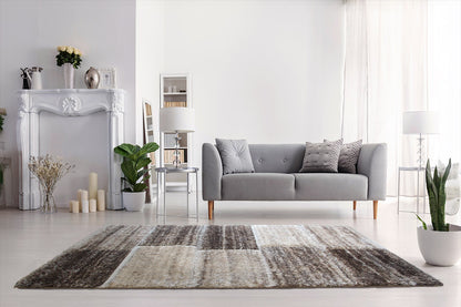 Soft Feel モダンデザイン シャギーラグ ＃BL992　ブラウン