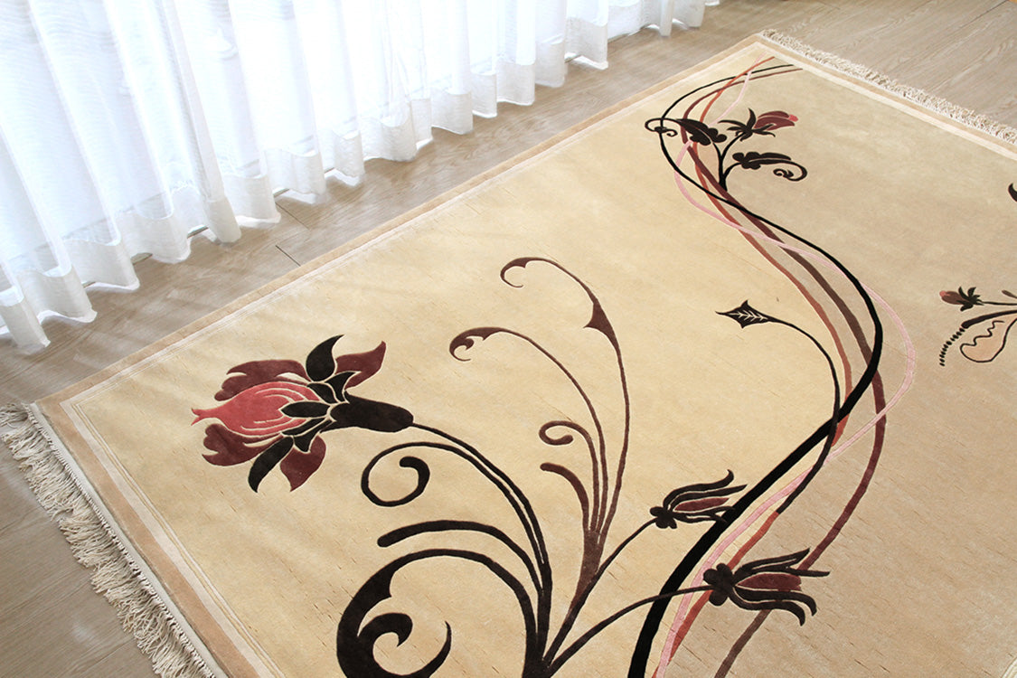 シルク緞通ラグ 120Line Premium 唐牡丹　137×198cm