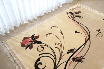 シルク緞通ラグ 120Line Premium 唐牡丹　137×198cm