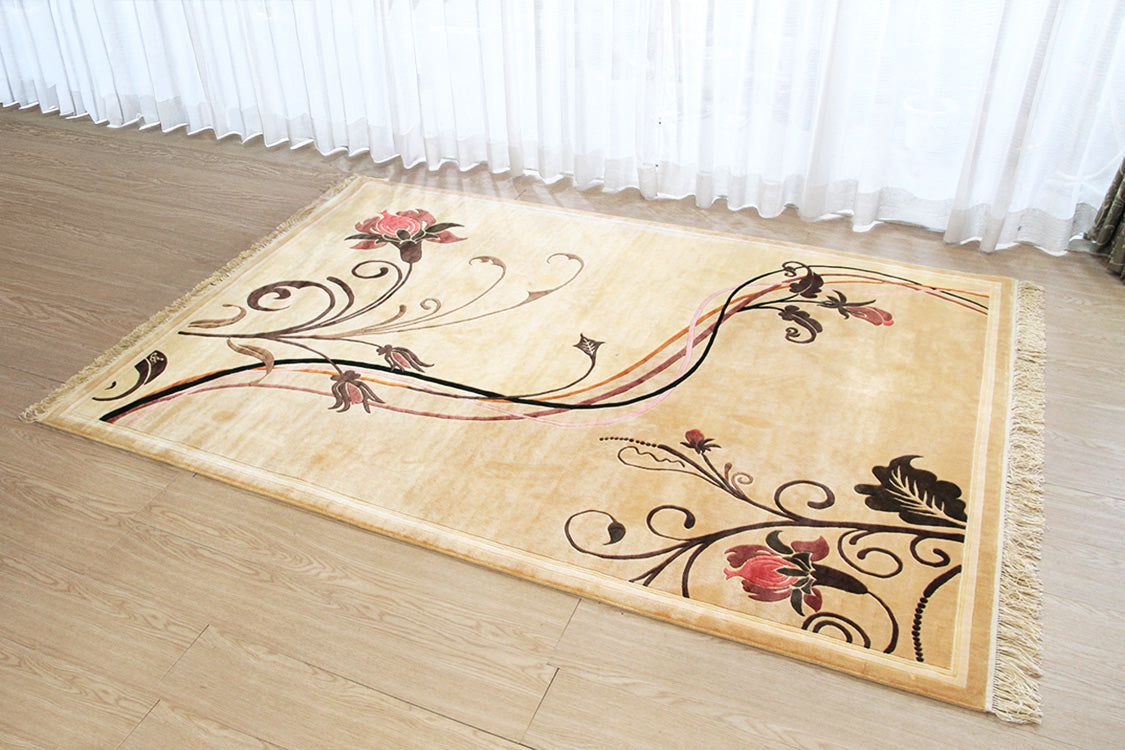 シルク緞通ラグ 120Line Premium 唐牡丹　137×198cm