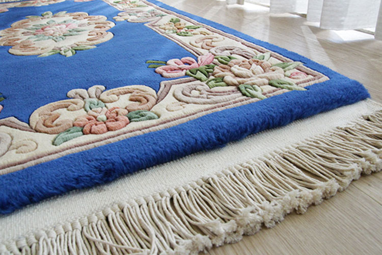 天津緞通  上質のウールを使用した手織り絨毯 ＃405　69×122cm ブルー