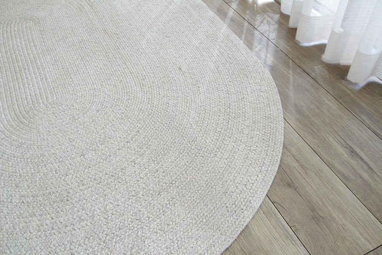ヘリンボンテイスト コットンラグ　130×180cm楕円形　アイボリー