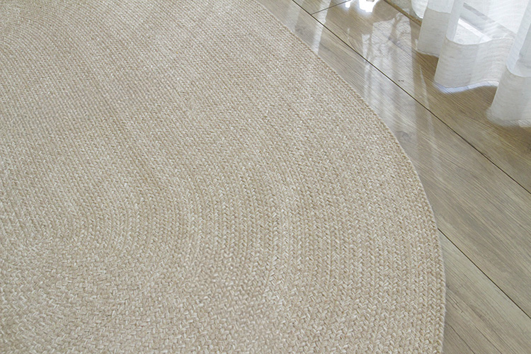 ヘリンボンテイスト コットンラグ　130×180cm楕円形　ベージュ