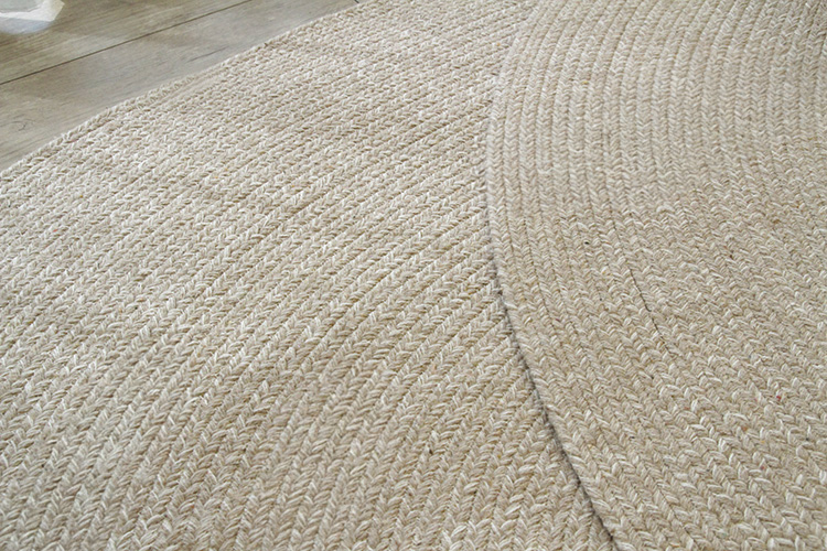 ヘリンボンテイスト コットンラグ　130×180cm楕円形　ベージュ