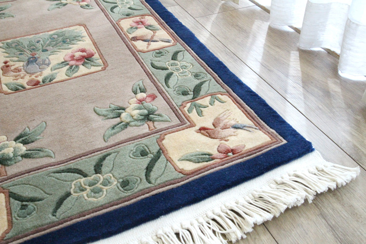 四季花鳥　高級手織りウール緞通　61×91cm