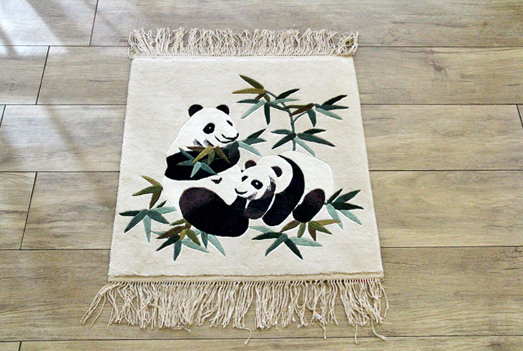 パンダ コットン手織り緞通　54×58cm