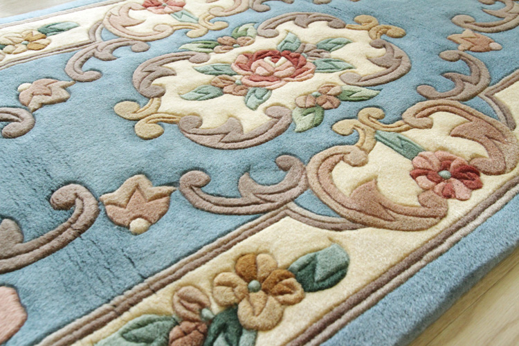 天津緞通 上質のウールを使用した手織り絨毯 ＃341 69×122cm グリーン 
