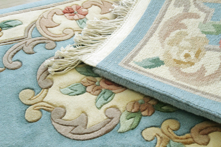 天津緞通  上質のウールを使用した手織り絨毯 ＃341  69×122cm グリーン