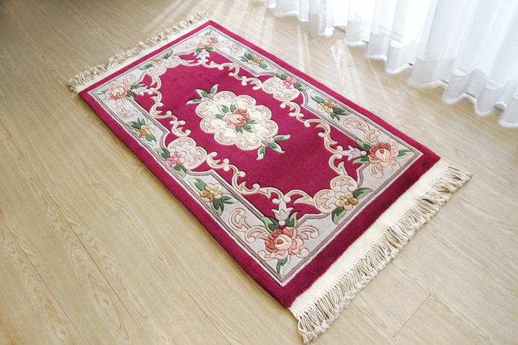 天津緞通 上質のウールを使用した手織り絨毯 ＃315 69×122cm ワイン 