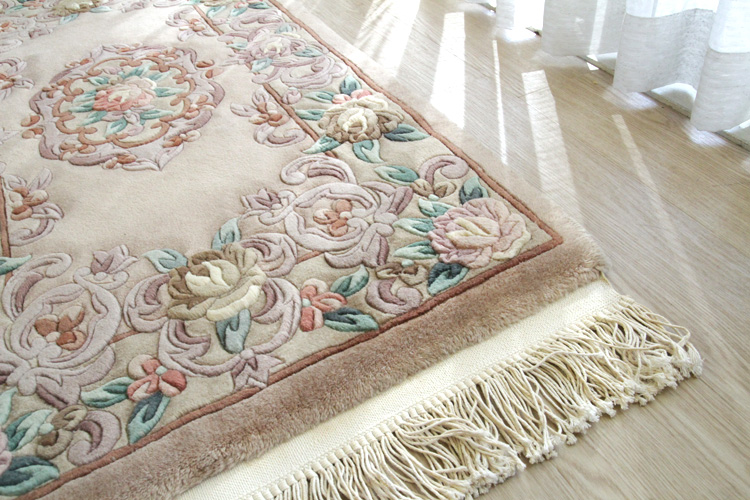 天津緞通  上質のウールを使用した手織り絨毯 ＃315  69×122cm ベージュ