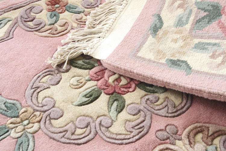 天津緞通 上質のウールを使用した手織り絨毯 ＃367 69×122cm ピンク 