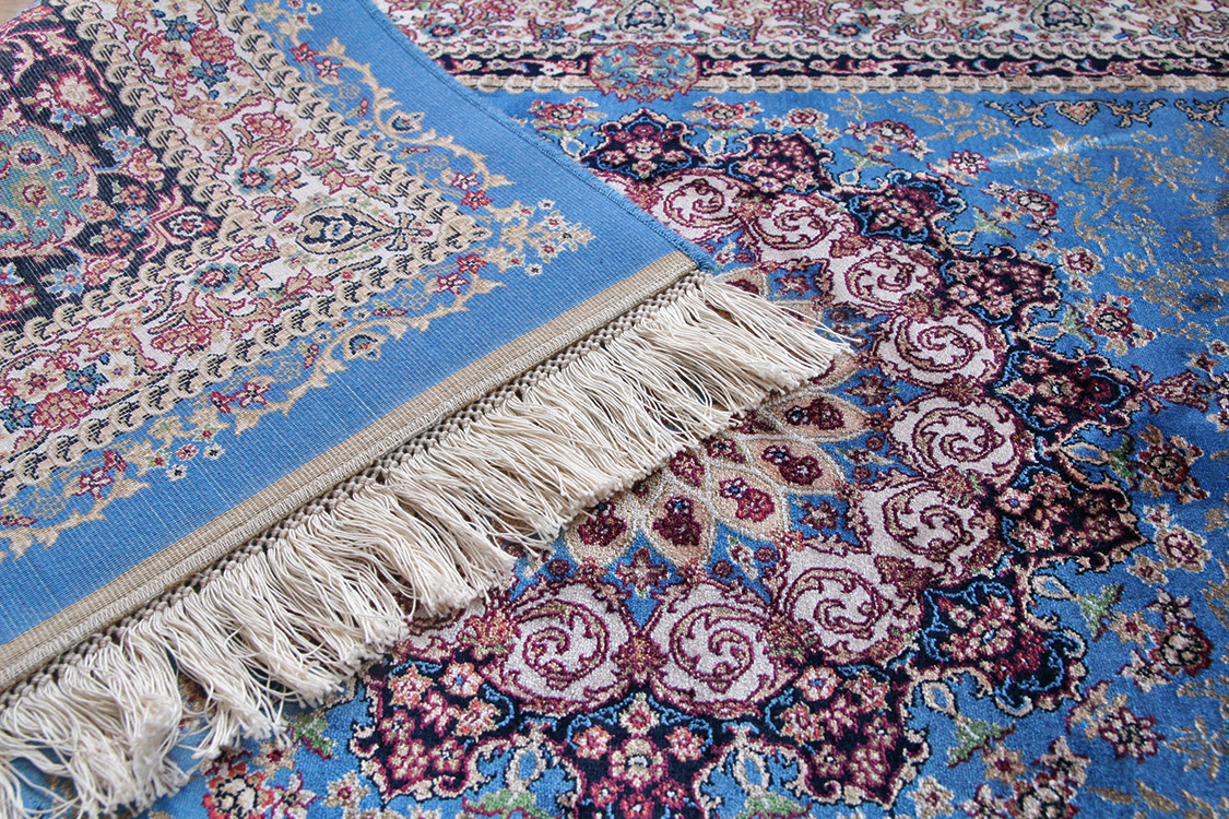 プレミアムアート 機械織りペルシャ絨毯 モダールシルク玄関マット Premium Line SMD-02198 ブルー