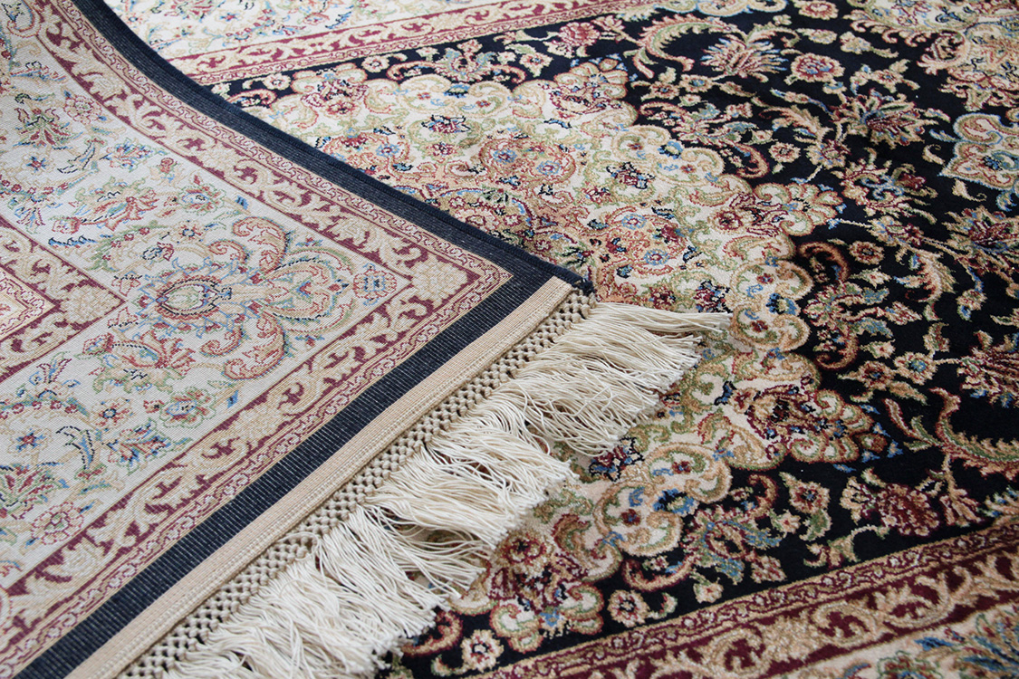 プレミアムアート 機械織りペルシャ絨毯 モダールシルク玄関マット Premium Line SMD-02005 ネイビー