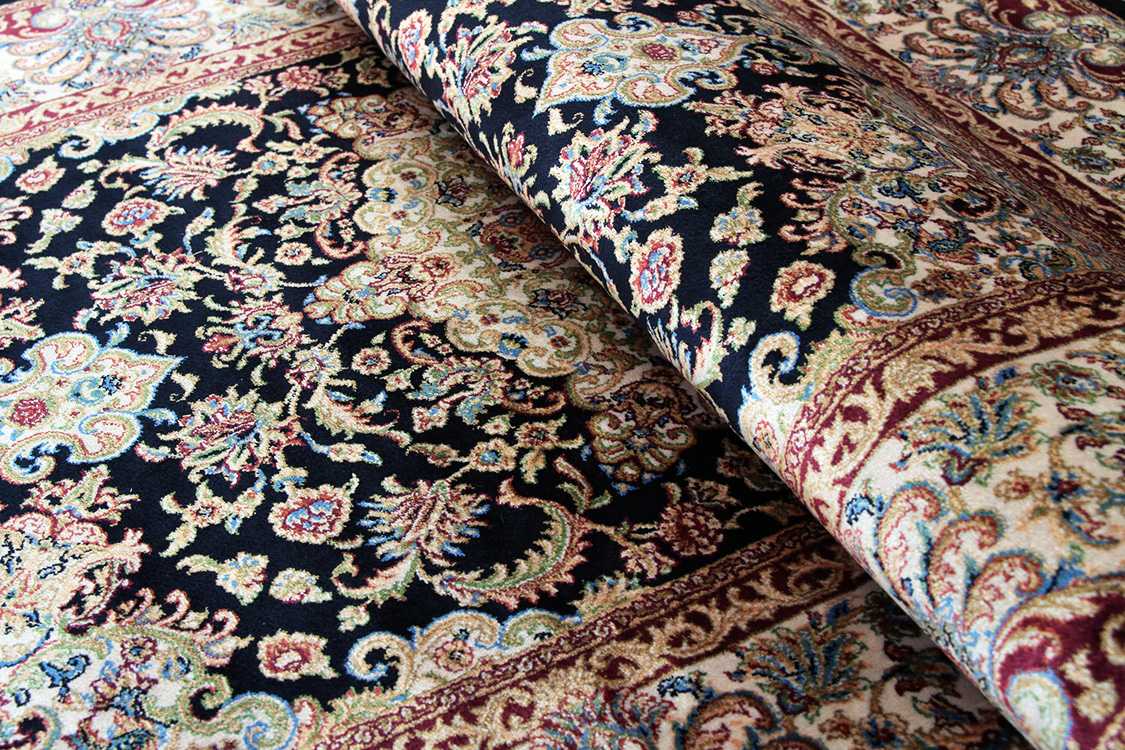 プレミアムアート 機械織りペルシャ絨毯 モダールシルク玄関マット Premium Line SMD-02005 ネイビー