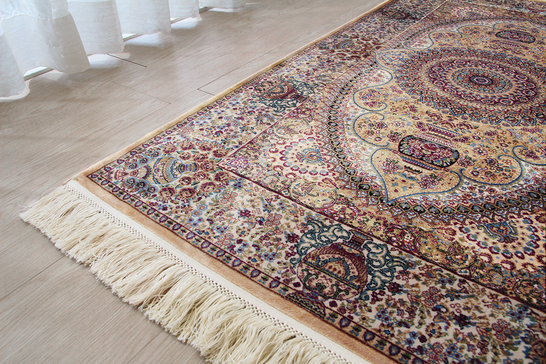 プレミアムアート 機械織りペルシャ絨毯 モダールシルク玄関マット Premium Line SMD-02097 ベージュ