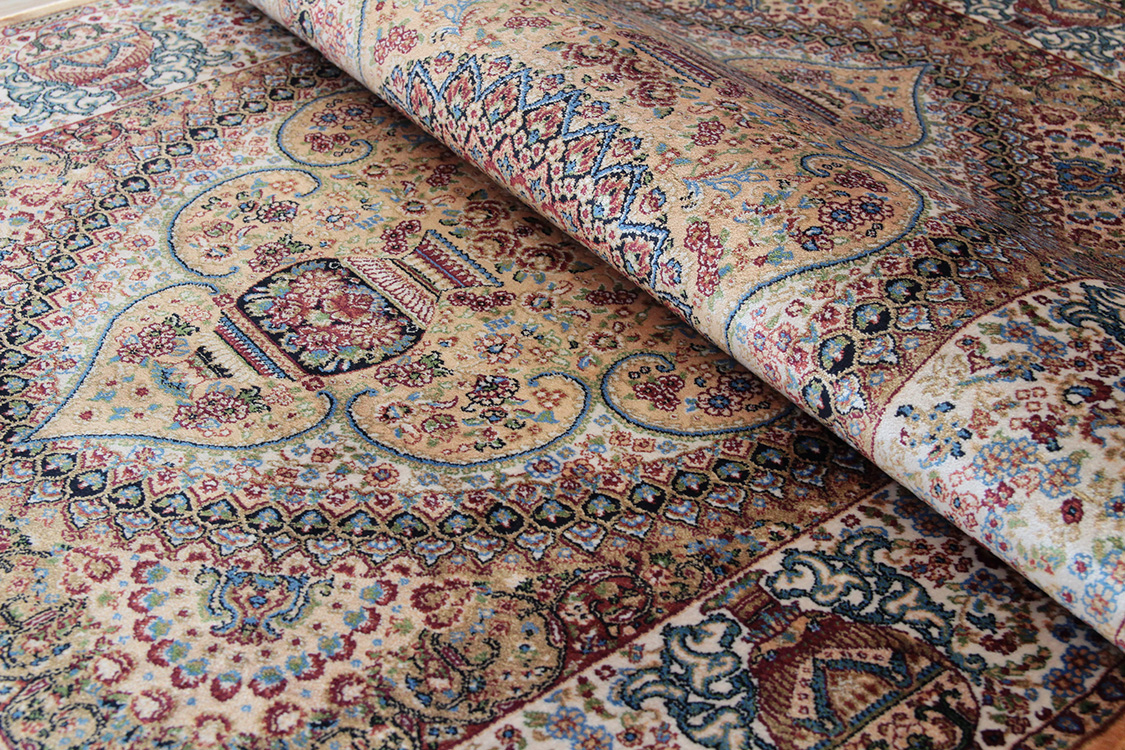 プレミアムアート 機械織りペルシャ絨毯 モダールシルク玄関マット Premium Line SMD-02097 ベージュ