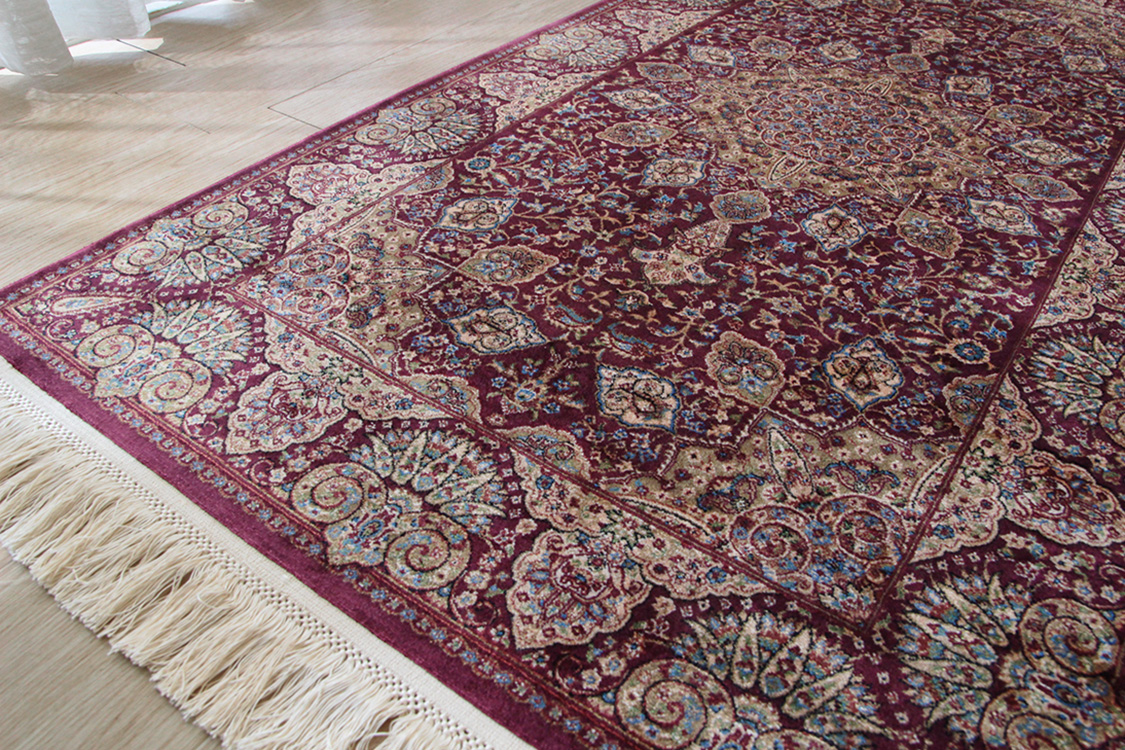 プレミアムアート 機械織りペルシャ絨毯 モダールシルク玄関マット Premium Line SMD-02097 レッド