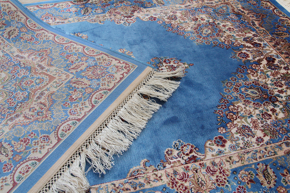 プレミアムアート 機械織りペルシャ絨毯 モダールシルク玄関マット Premium Line SMD-02105 ブルー