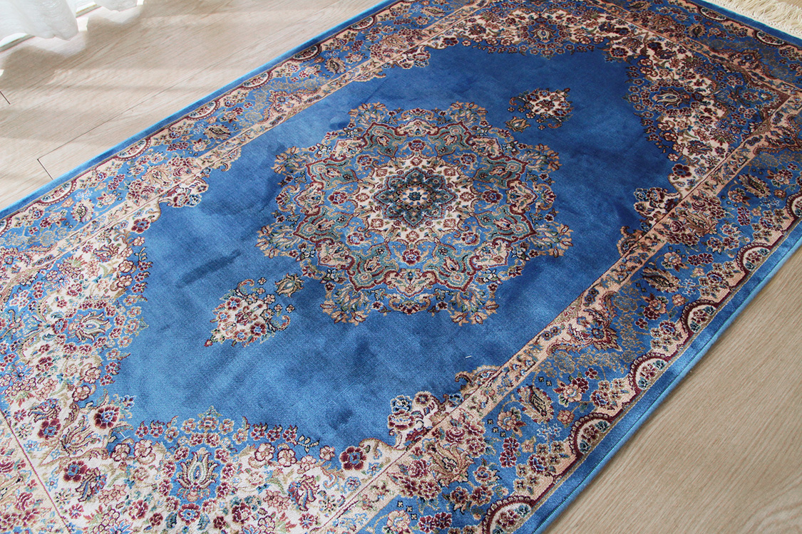 プレミアムアート 機械織りペルシャ絨毯 モダールシルク玄関マット Premium Line SMD-02105 ブルー