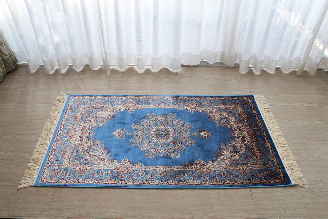 プレミアムアート 機械織りペルシャ絨毯 モダールシルク玄関マット Premium Line SMD-02105 ブルー